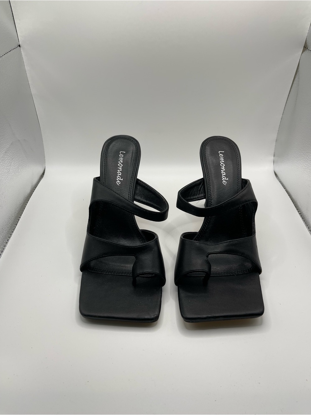 Lemon Black Square-Toe Strappy Mule Sandals